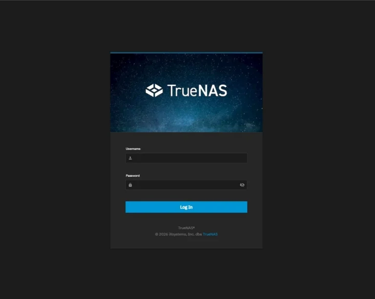 TrueNAS SCALE login screen showing why self-host fans choose to build a personal home server
